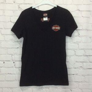 Harley Davidson T-Shirt Beach House Shallotte NC Women's Sz L Black V-Neck Logo